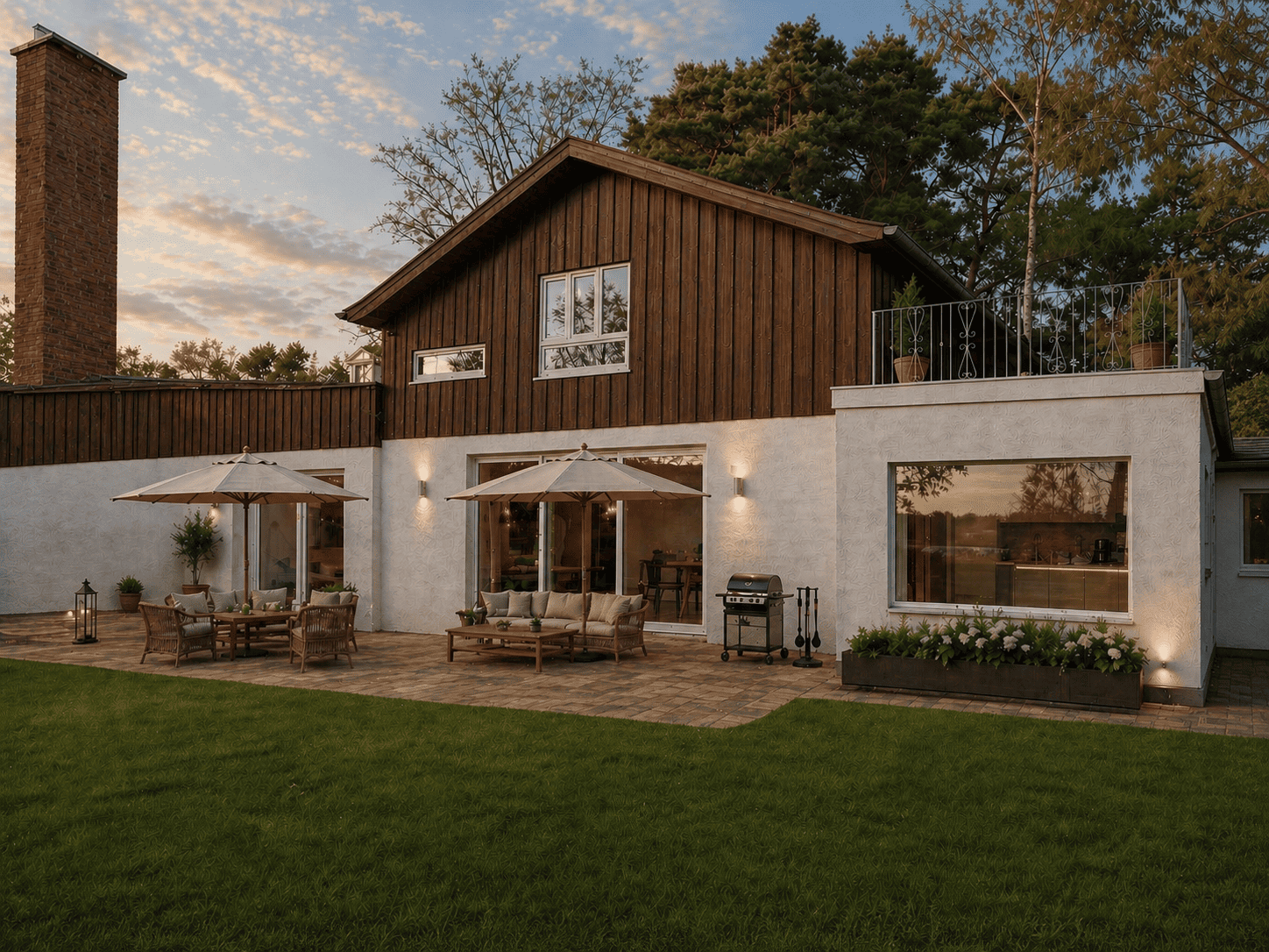 Außenbereich mit Terrasse am Abend, Kablow bei Königs Wusterhausen